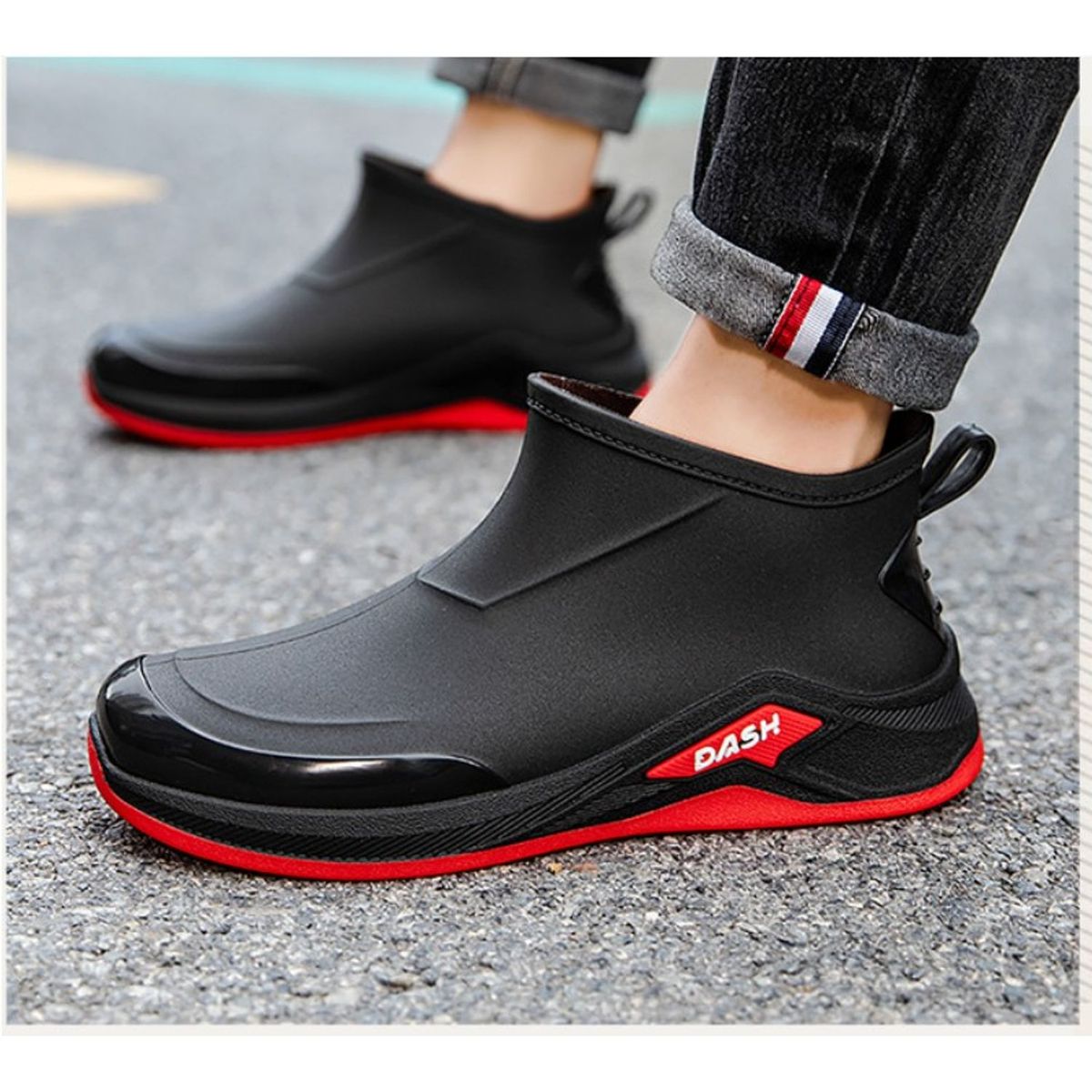 TIOZONEY - Botas de Agua Hombre-Rojo
