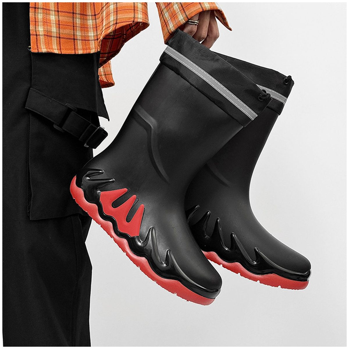 TIOZONEY - Botas de Agua Hombre-Rojo
