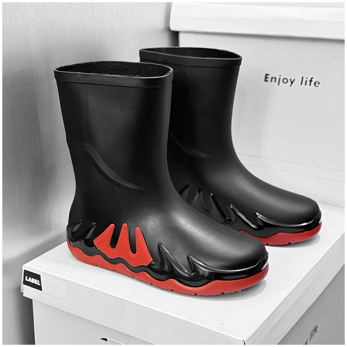 TIOZONEY - Botas de Agua Hombre-Rojo