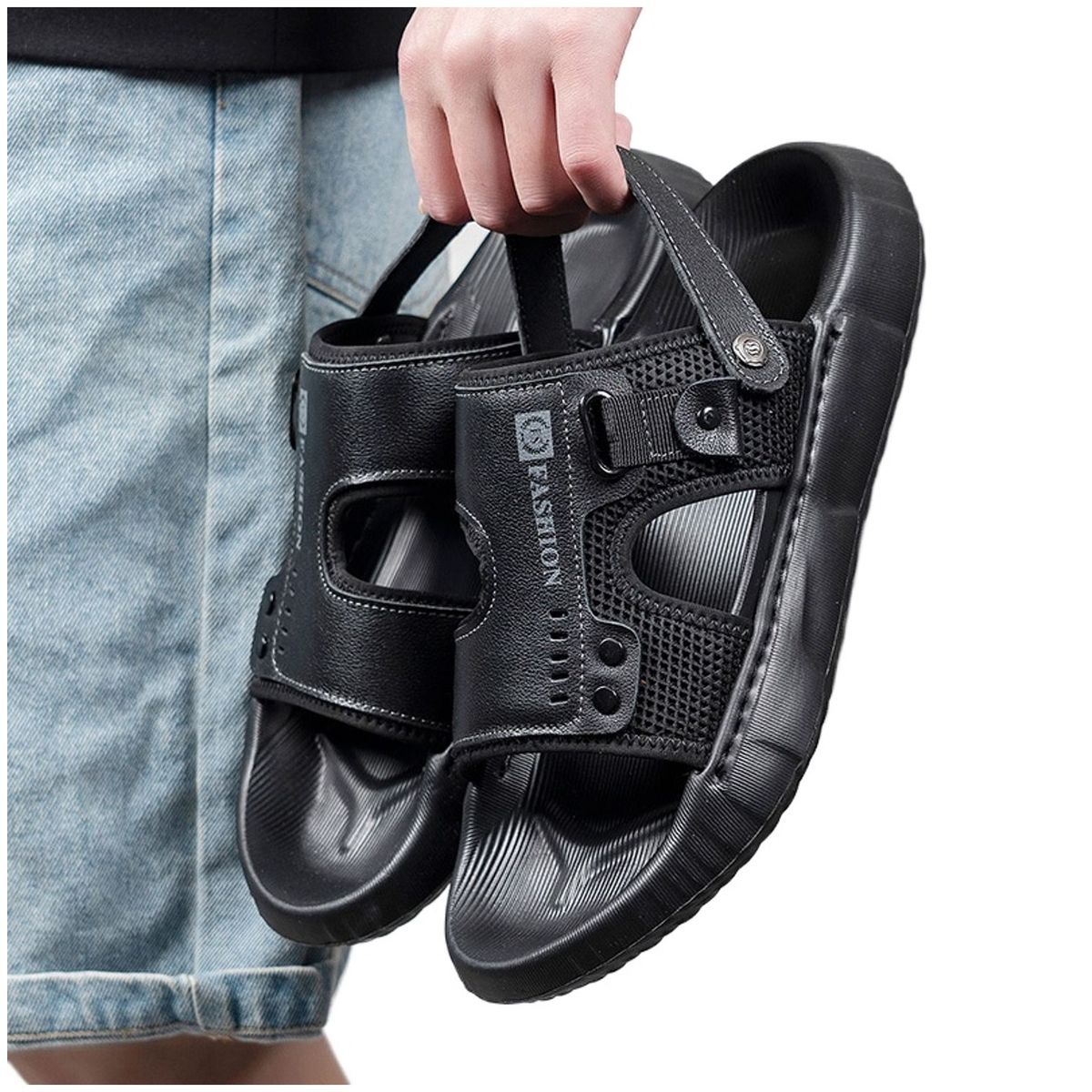 TIOZONEY - Sandalias abiertas para hombre-Negro
