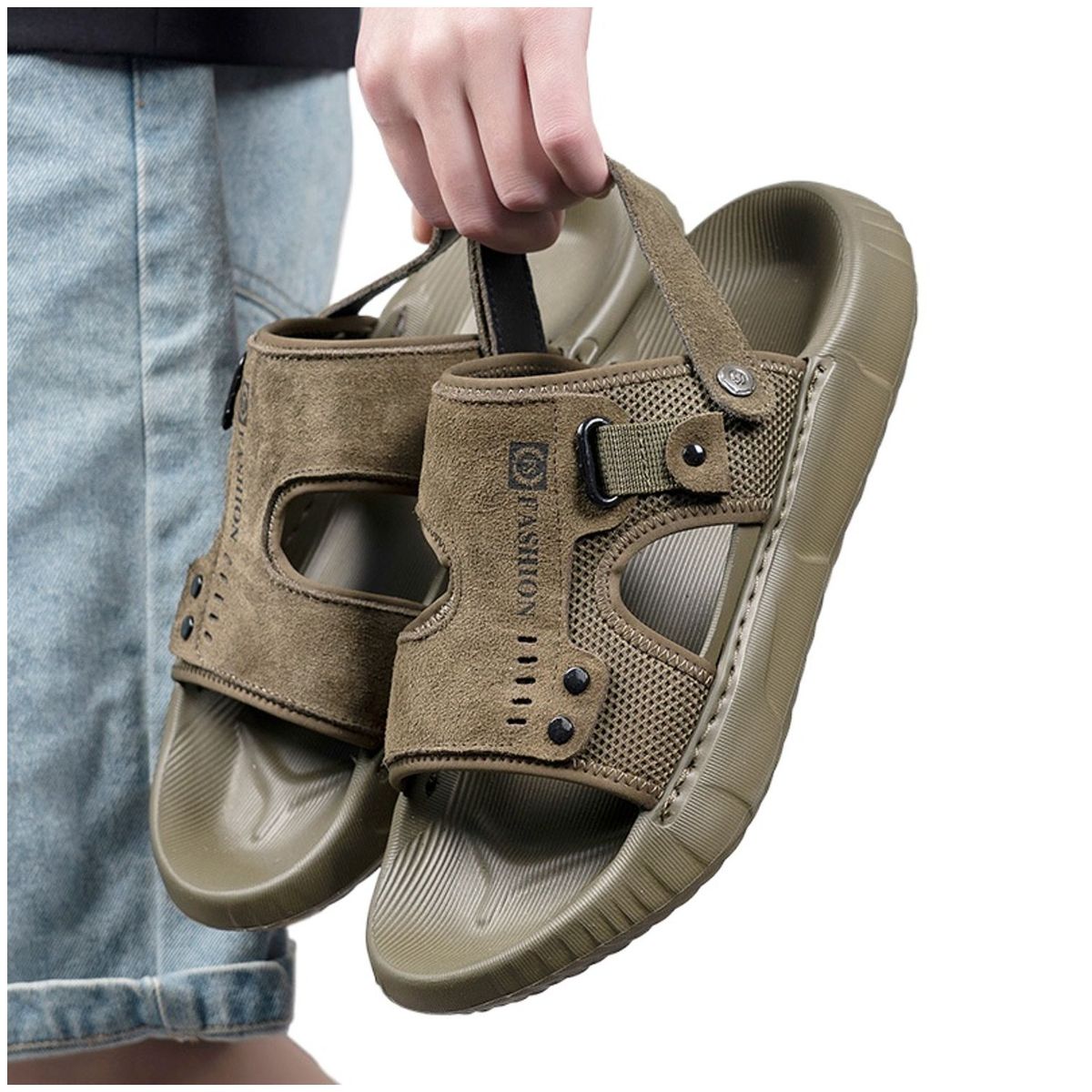 TIOZONEY - Sandalias abiertas para hombre-Verde