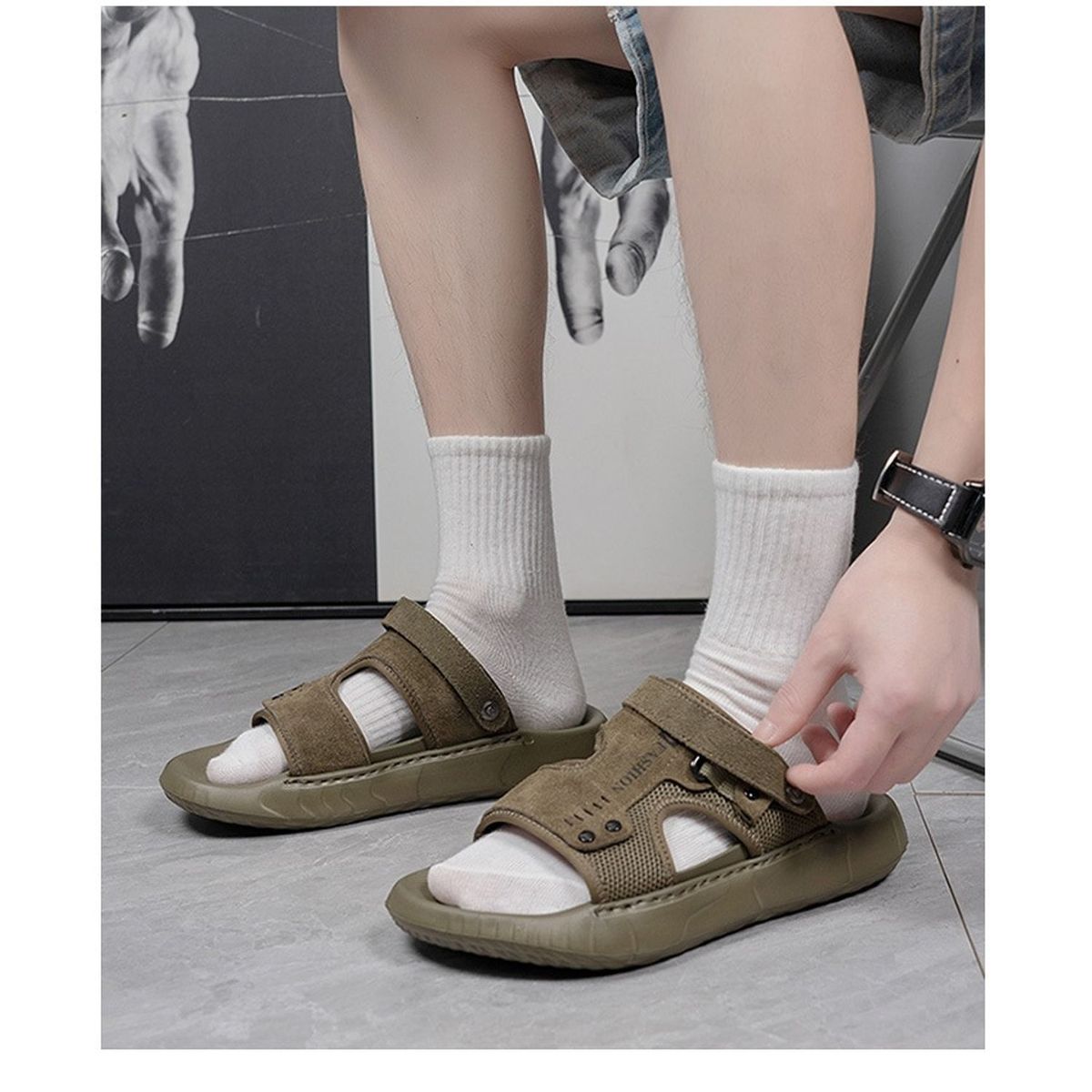 TIOZONEY - Sandalias abiertas para hombre-Verde