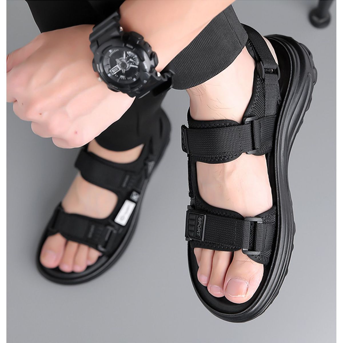 TIOZONEY - Sandalias abiertas para hombre-Negro