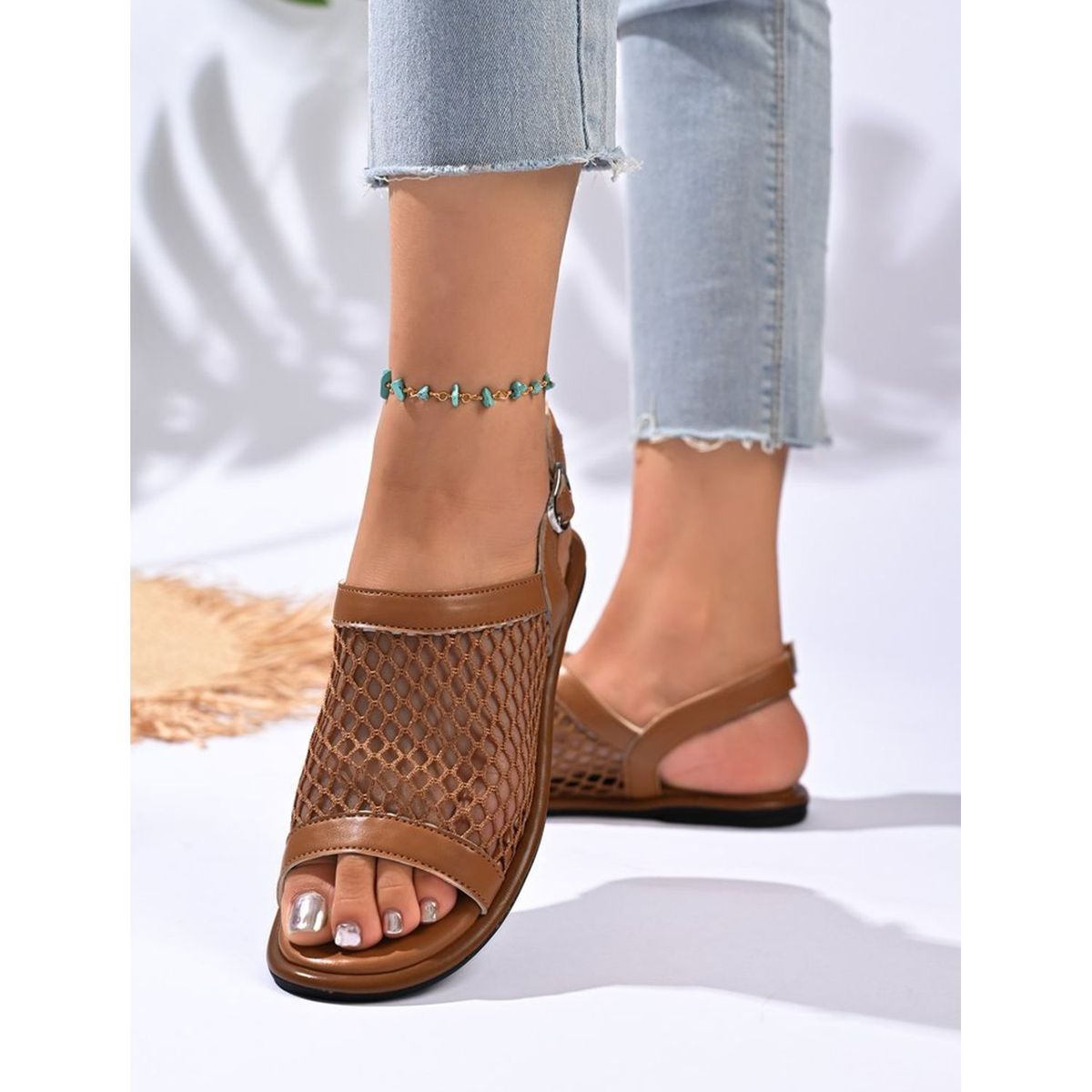 TIOZONEY - Sandalias planas de malla transpirable para mujer