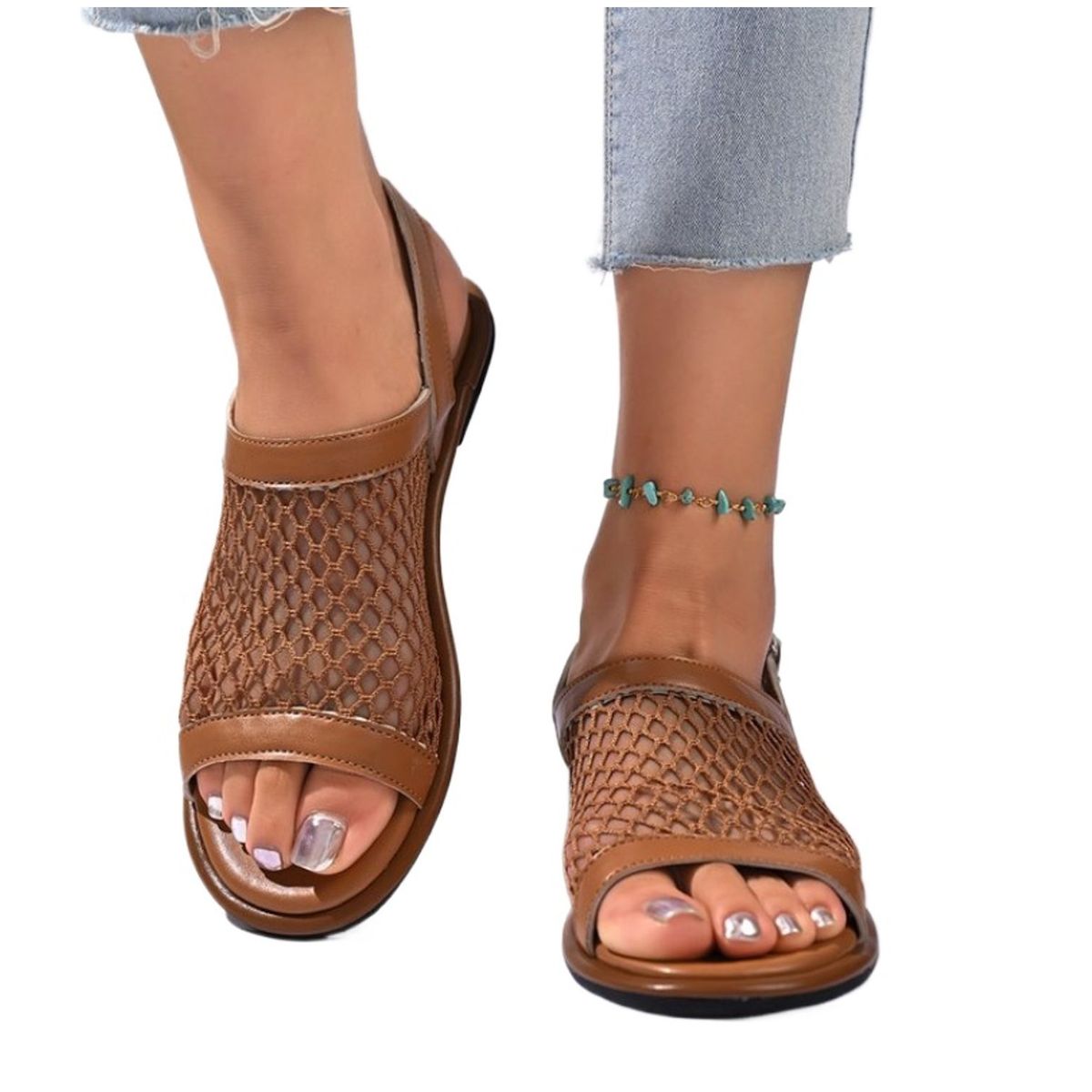 TIOZONEY - Sandalias planas de malla transpirable para mujer