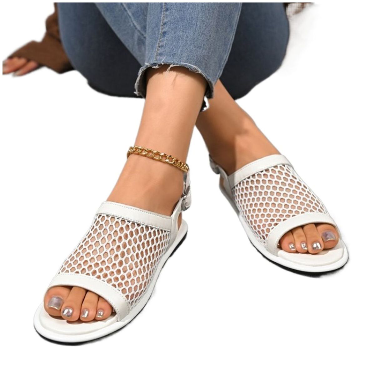 TIOZONEY - Sandalias planas de malla transpirable para mujer