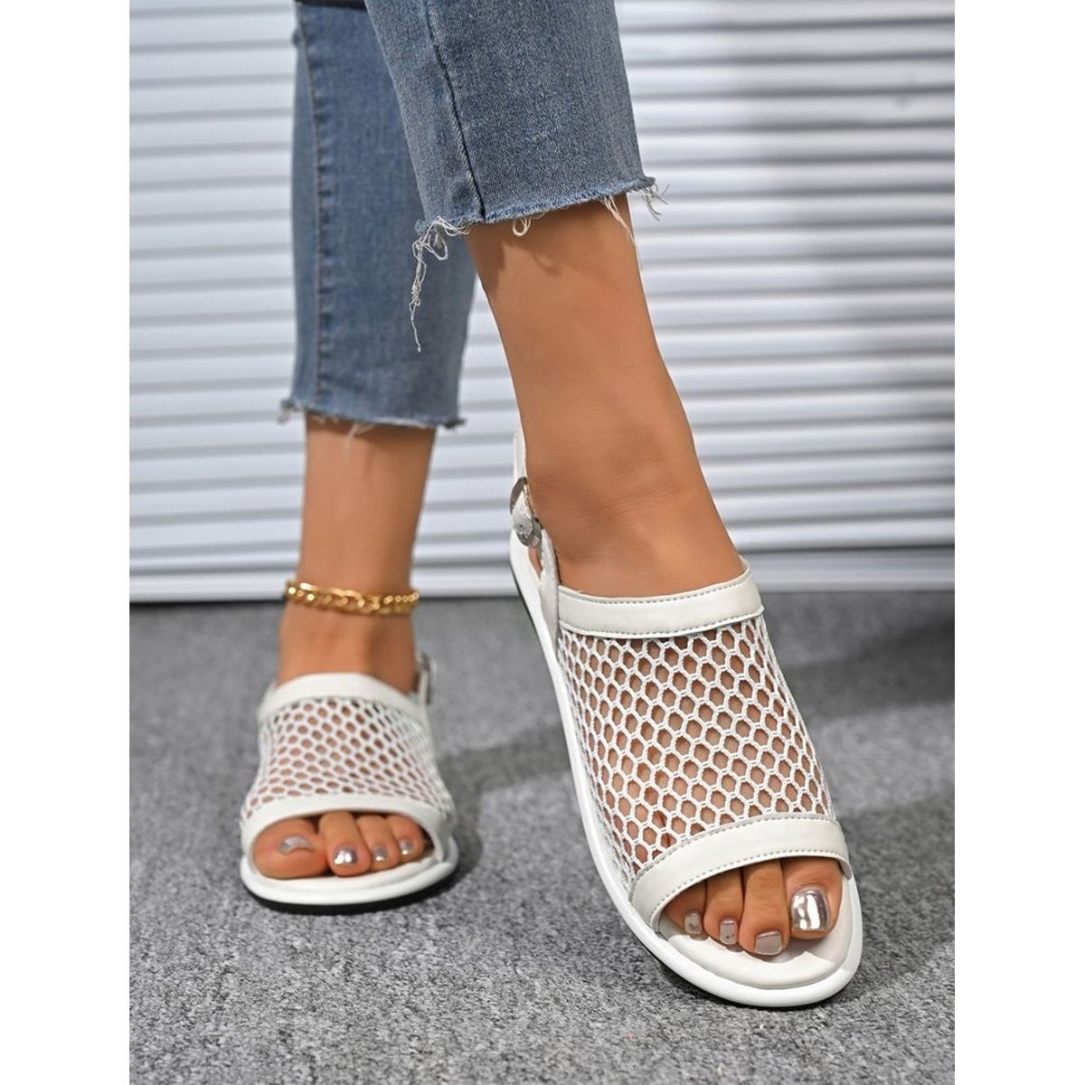 TIOZONEY - Sandalias planas de malla transpirable para mujer