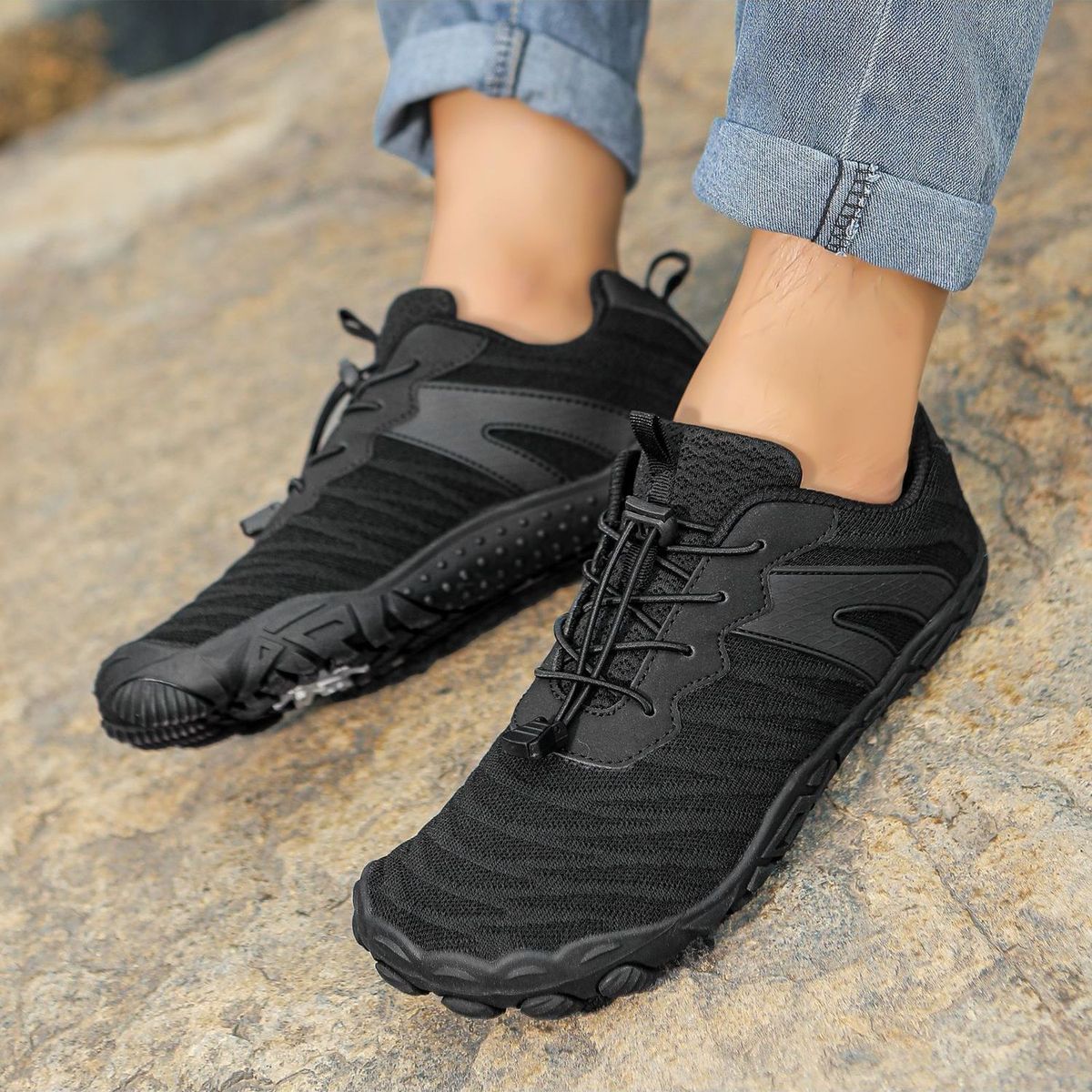 TIOZONEY - Zapatos de montaña antideslizantes para exteriores-Negro