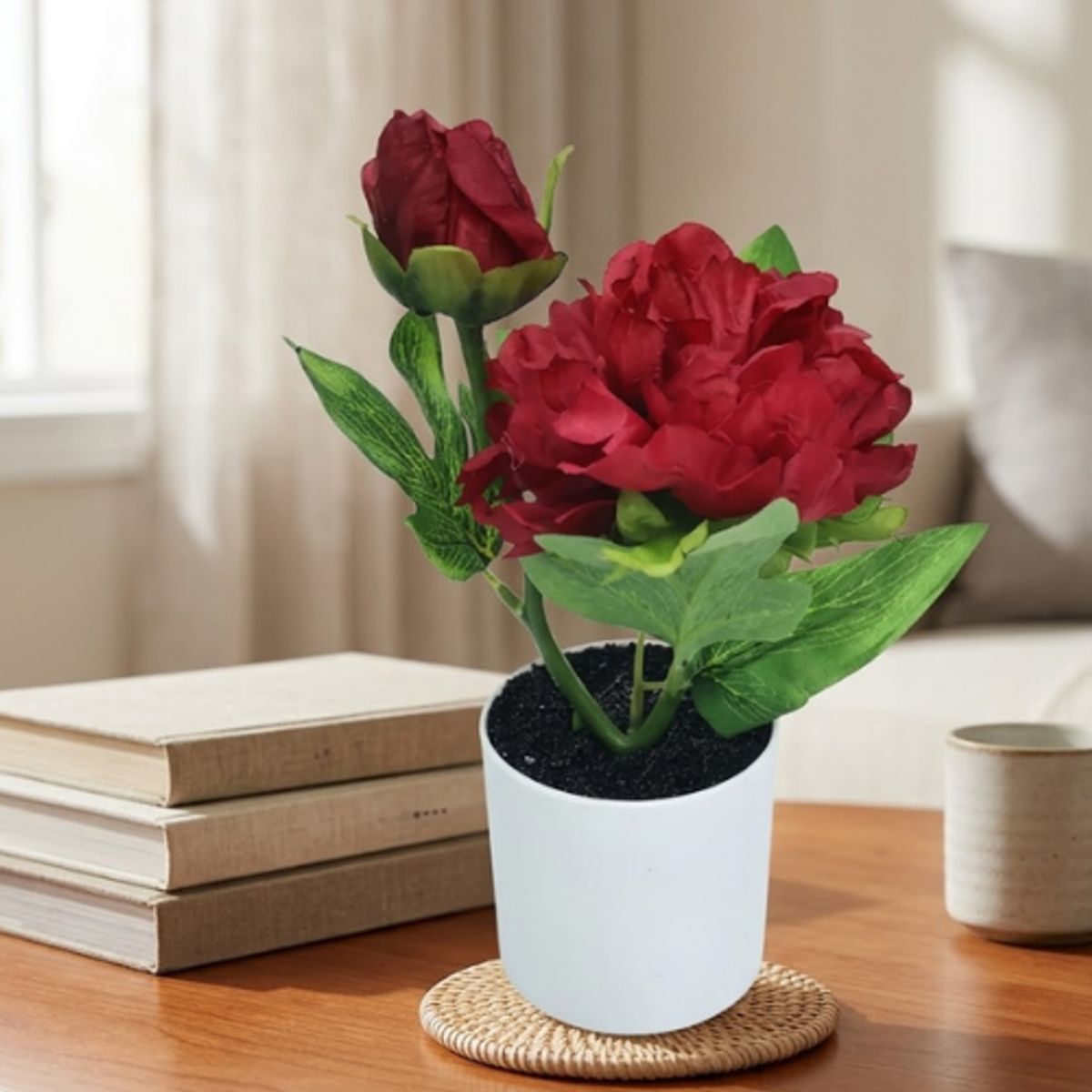 GENERICO - Set 6 Maceta Planta Artificiales Dos Rosas 25cm