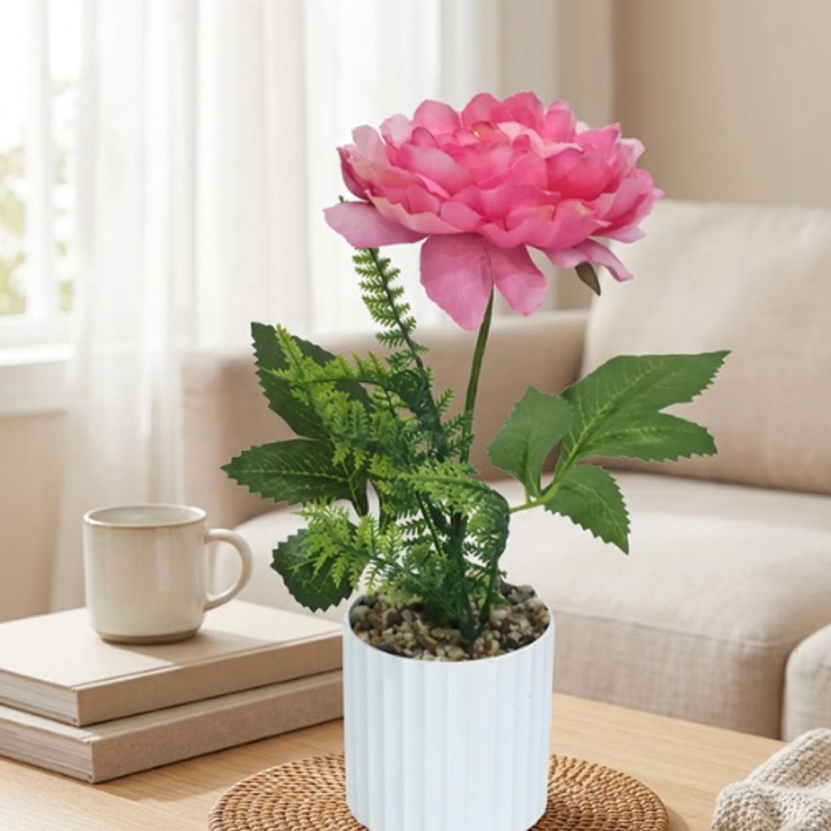 GENERICO - Set 6 Maceta Planta Una Rosa Artificiales 25cm