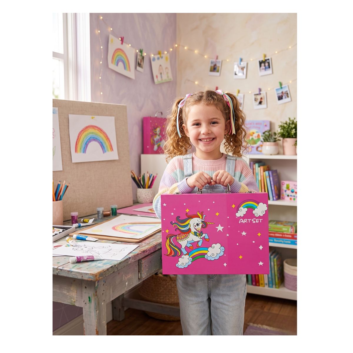 GENERICO - Maletín de Arte Profesional 68 Piezas Diseño Unicornio Rosa - Kit de Dibujo y Pintura
