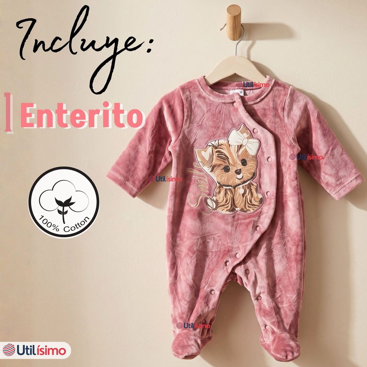 JUMP KIDS - Enterito Tela Plush Rosado Bebé Niña