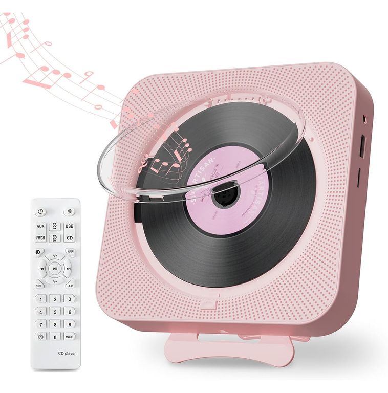 TIOZONEY Reproductor de CD Bluetooth Pantalla LED Rosa