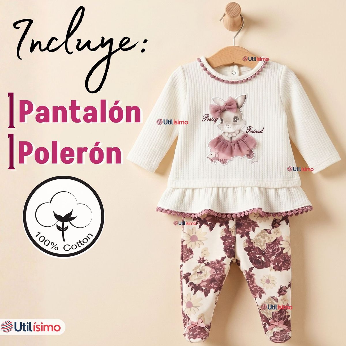 JUMP KIDS - Conjunto Buzo Pantalón Polerón Algodón White Rabbit Bebé Niña