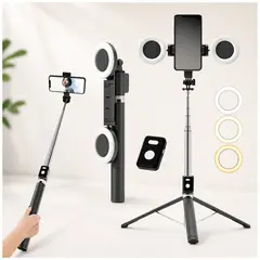 IRM - Trípode 2 En 1 Palo Selfie Super Largo 170cm Rotación 360° con Luz Led