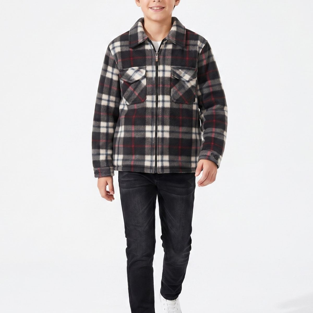 KIBOU - Camisa Niño Polar Cuadros Tipo Leñador Invierno