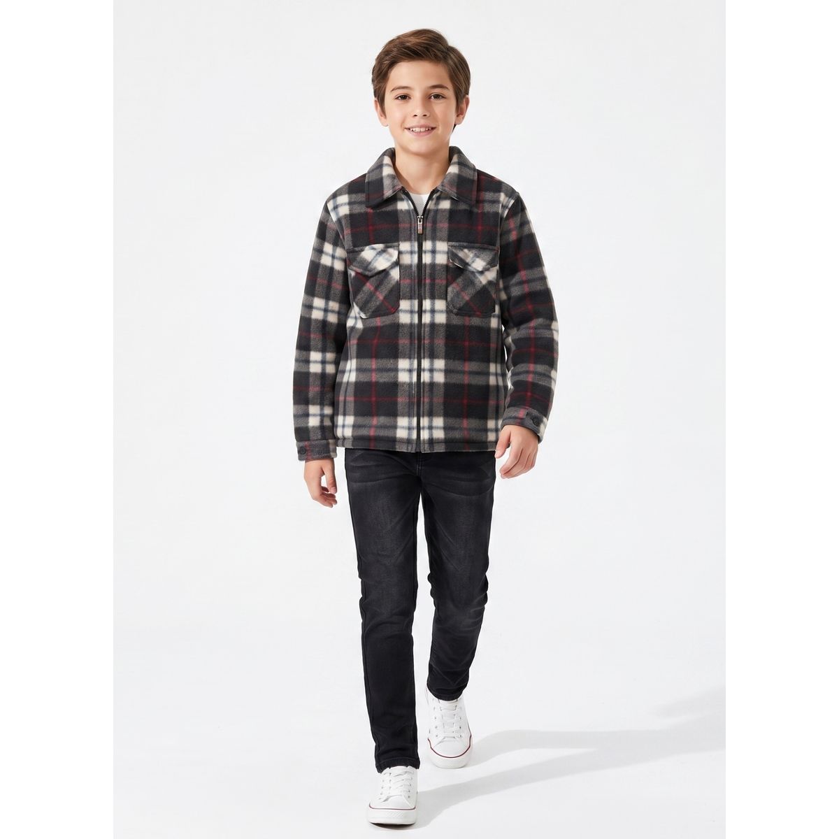 KIBOU - Camisa Niño Polar Cuadros Tipo Leñador Invierno