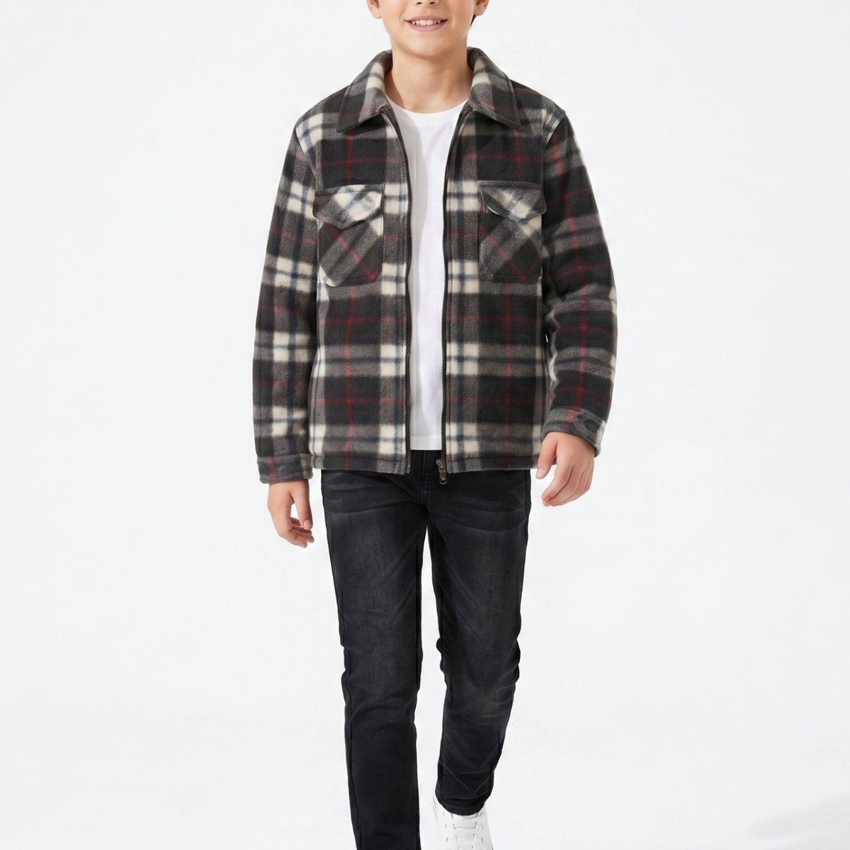 KIBOU - Camisa Niño Polar Cuadros Tipo Leñador Invierno