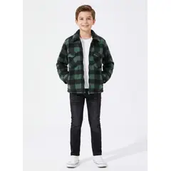 KIBOU - Camisa Niño Polar Cuadros Tipo Leñador Invierno
