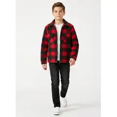 KIBOU - Camisa Niño Polar Cuadros Tipo Leñador Invierno