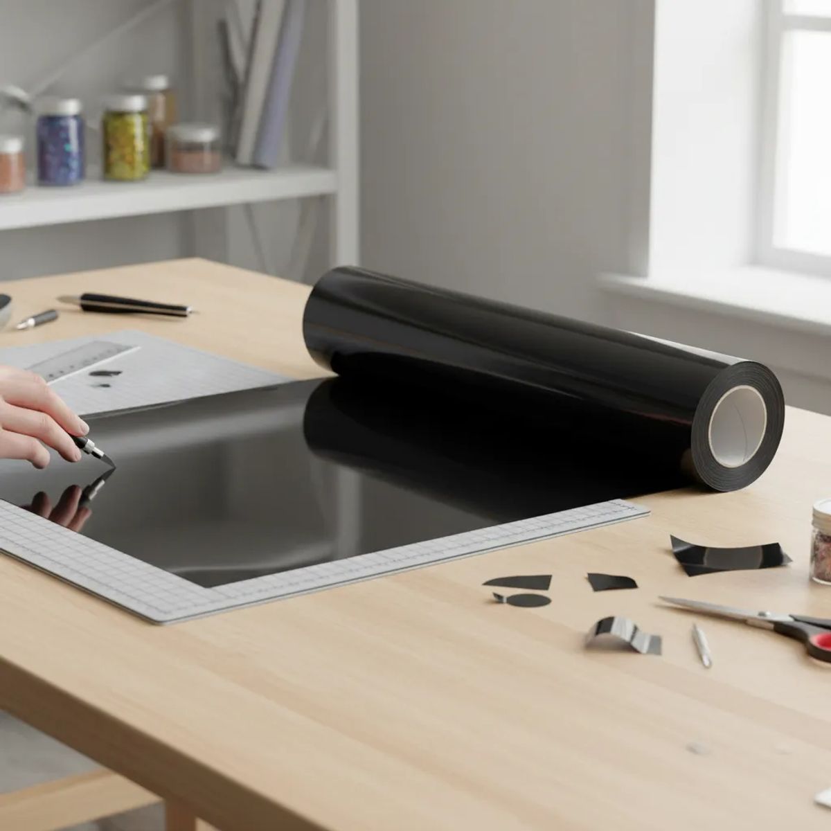 NEON - Vinilos Adhesivos De Corte Negro Brillante 61 Cms X 5 Mts