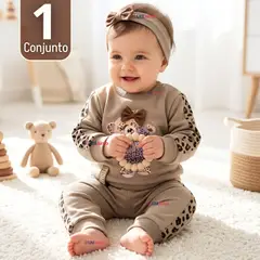JUMP KIDS - Conjunto 3 Piezas Buzo Pantalón Polerón Body De Algodón Beige Bebé Niña