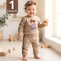 JUMP KIDS - Conjunto 3 Piezas Buzo Pantalón Polerón Body De Algodón Beige Bebé Niña