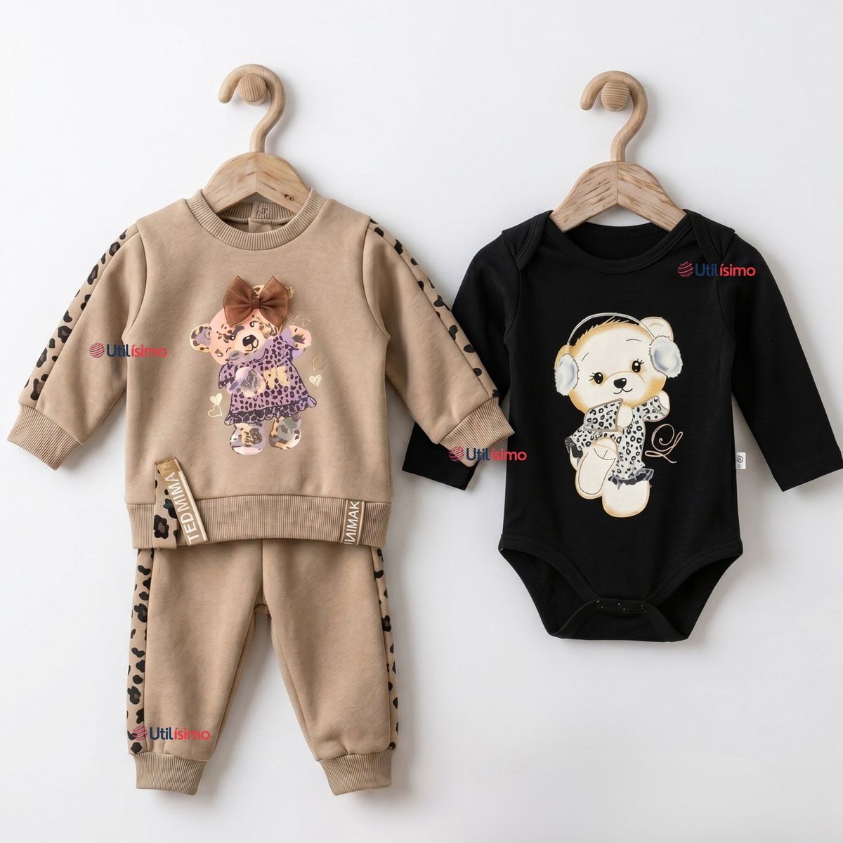 JUMP KIDS - Conjunto 3 Piezas Buzo Pantalón Polerón Body De Algodón Beige Bebé Niña