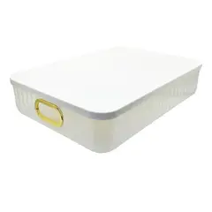 GENERICO - Caja organizadora plástica con tapa color blanca, 35 cmx 23.5 cmx 8 cm