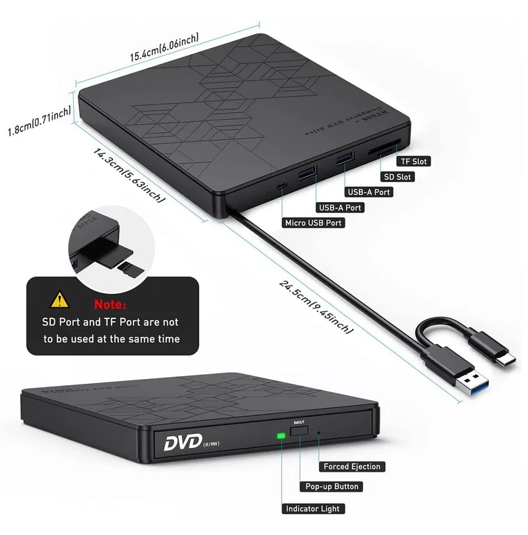 TIOZONEY 5en1 Unidad externa de CD y DVD USB 30 portátil DVD
