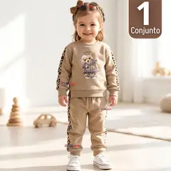 JUMP KIDS - Conjunto 2 Piezas Buzo Pantalón Y Polerón Beige Osito Niña