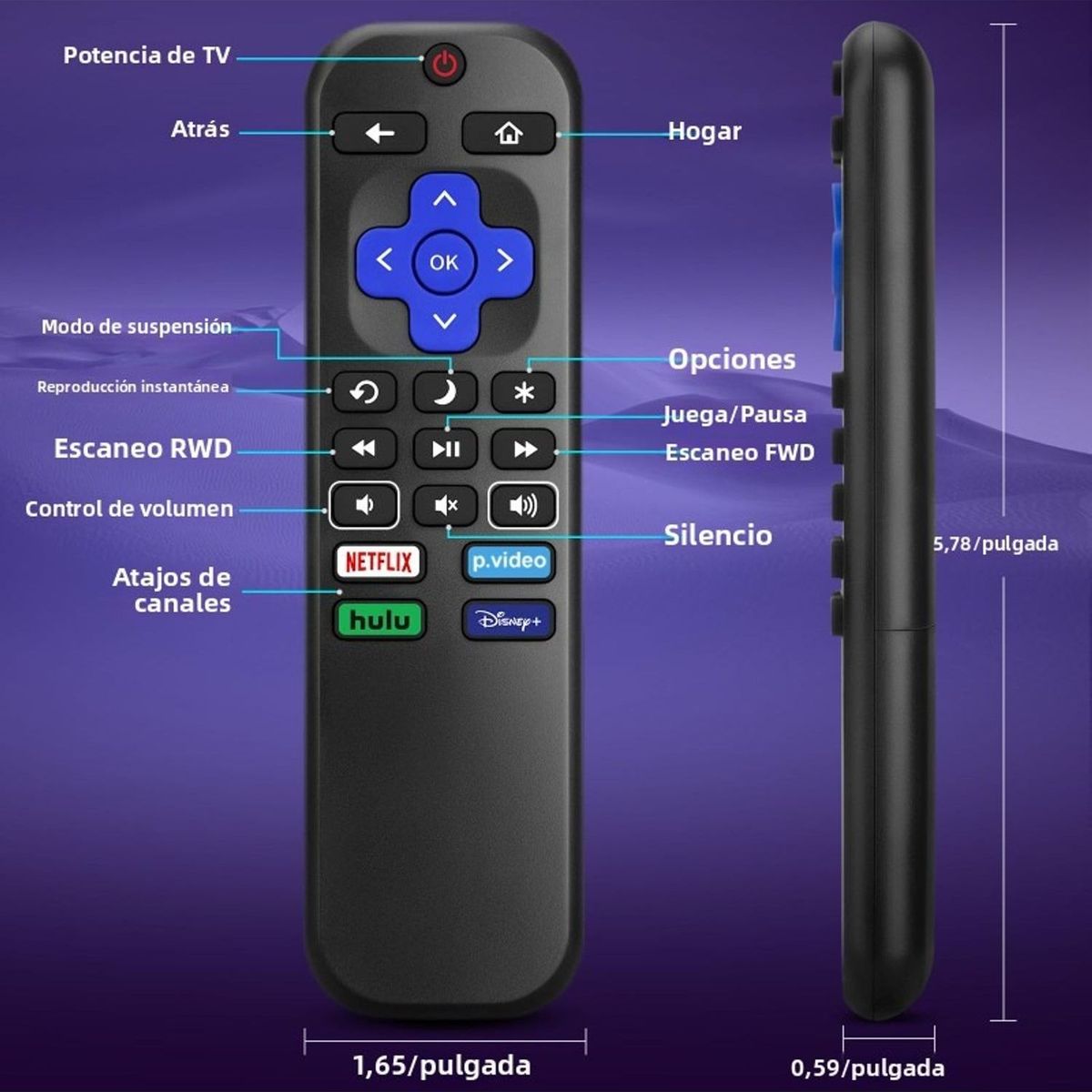 TIOZONEY - Control remoto compatible con Roku-TV
