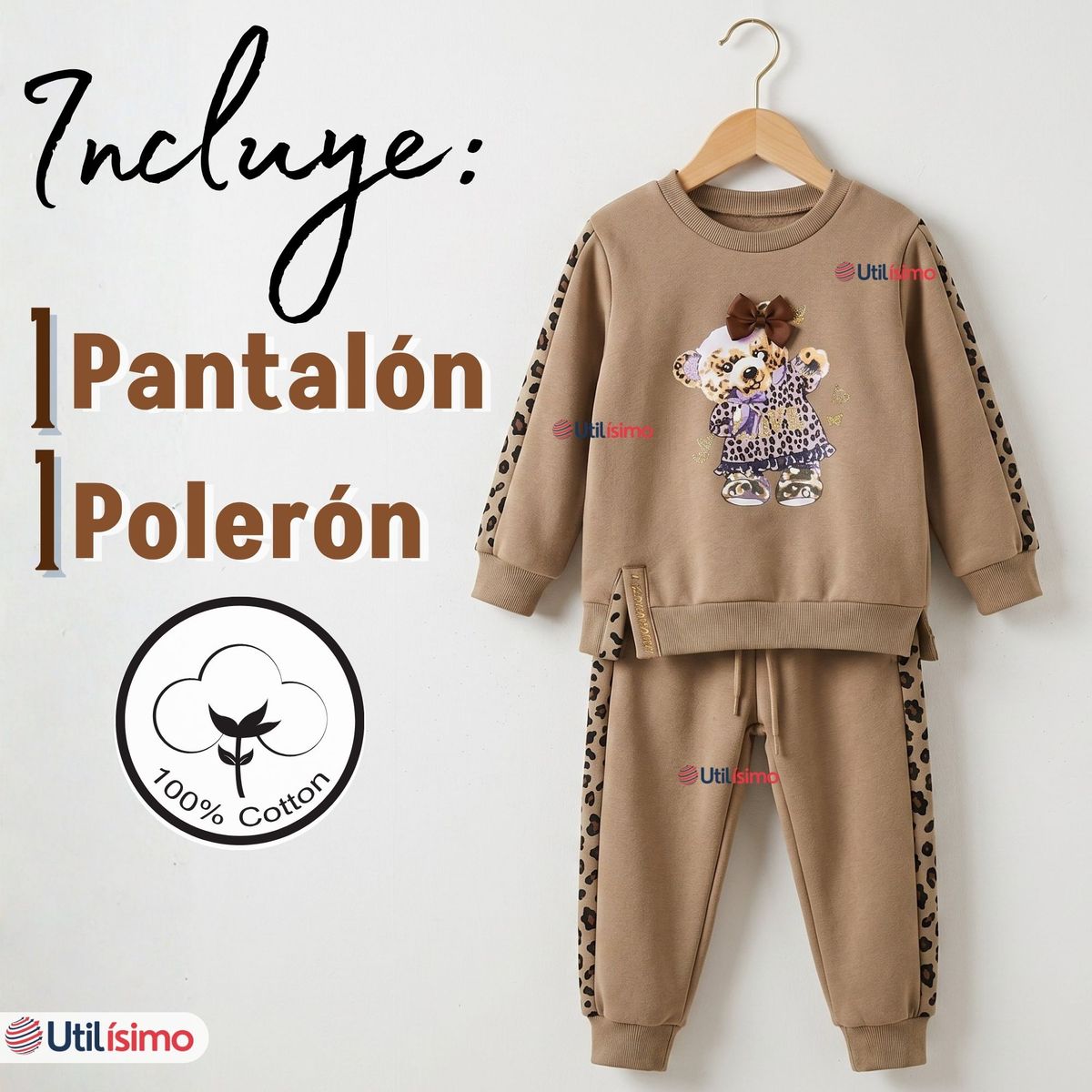JUMP KIDS - Conjunto 2 Piezas Buzo Pantalón Y Polerón Beige Osito Niña