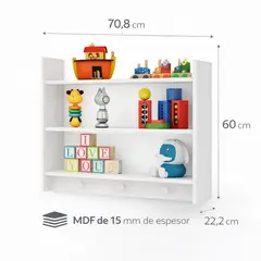 SPACE HOME - Repisa Montessori Blanca 3 Niveles Para Libros Y Juguetes