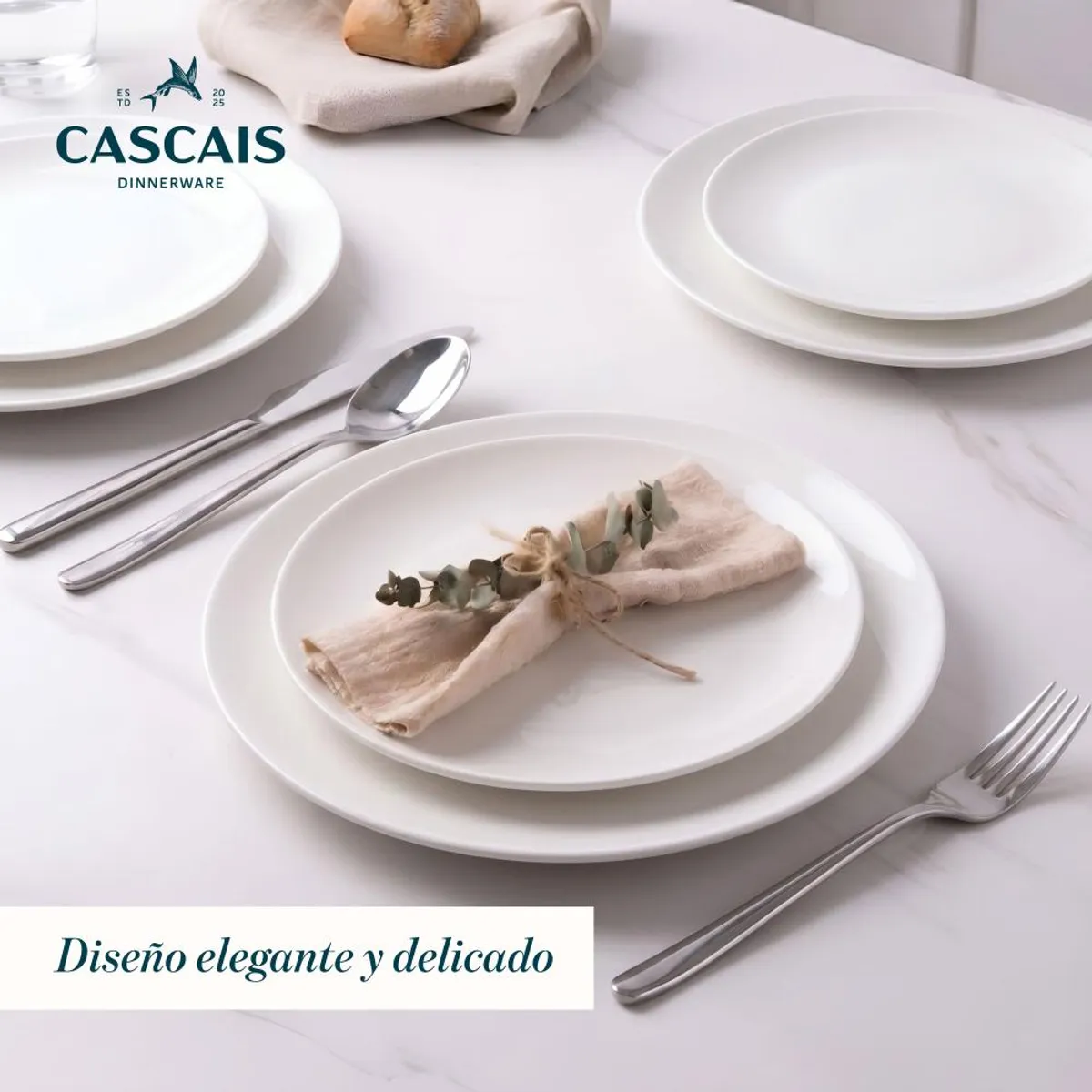 CASCAIS - Juego de Vajillas 30 Piezas Porcelana Rodondo Blanco Cascais