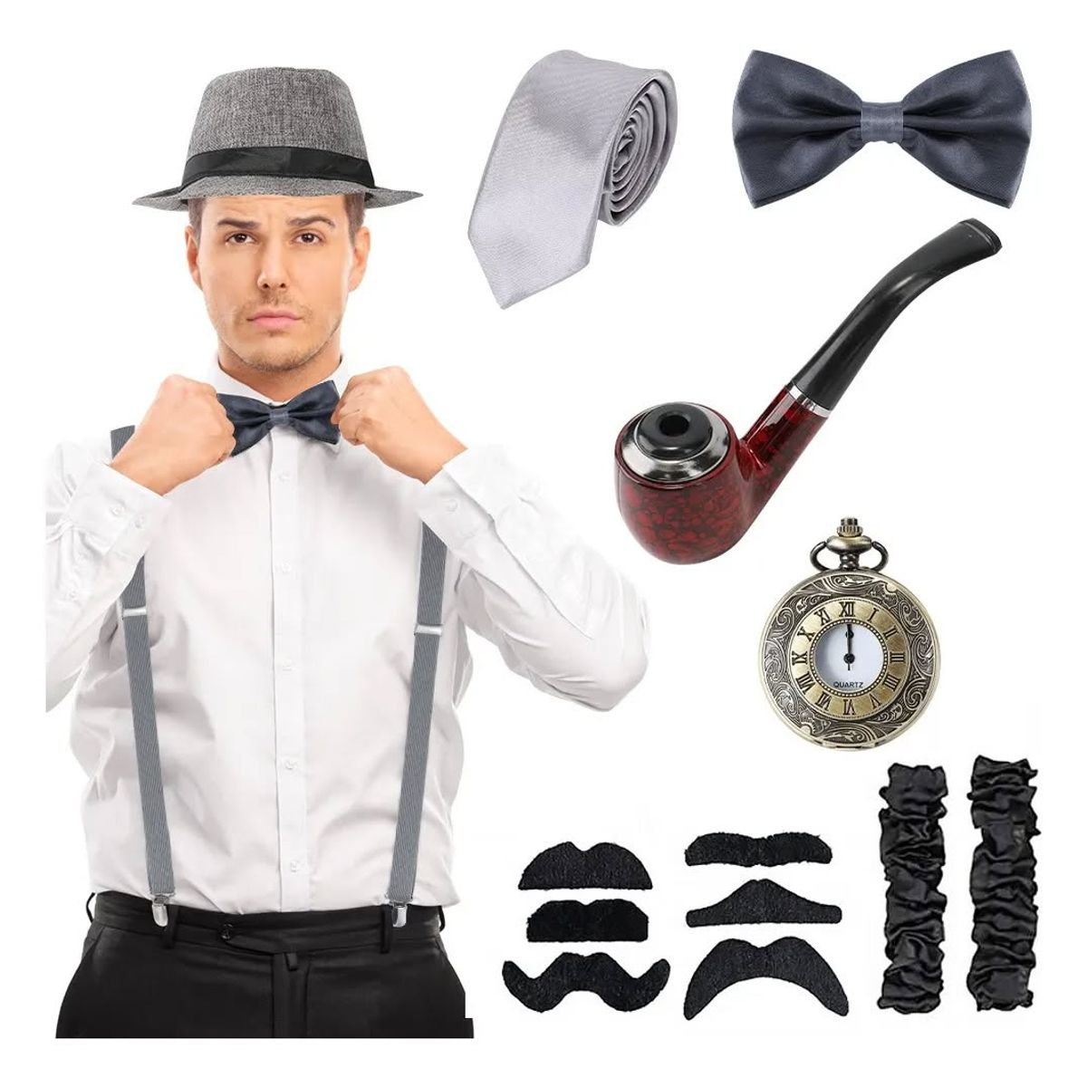 GENERICO - Set disfraz fiesta de gatsby 14 unds para hombre