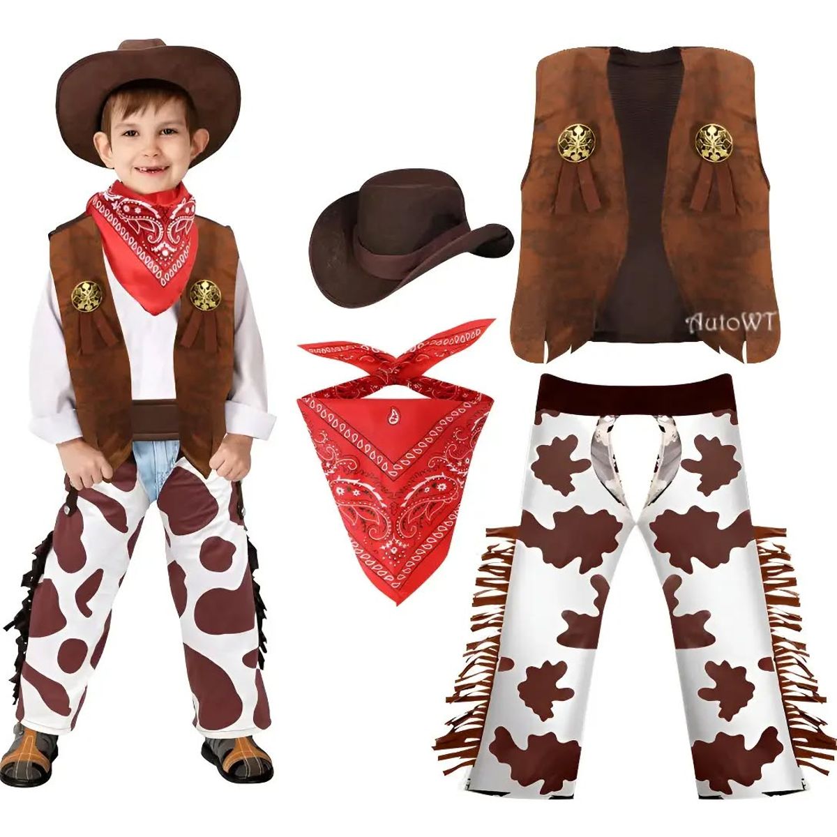 GENERICO - Set disfraz 4unds conjuntos traje vaquero cosplay para niños talla 110 ( 3 a 4 años )