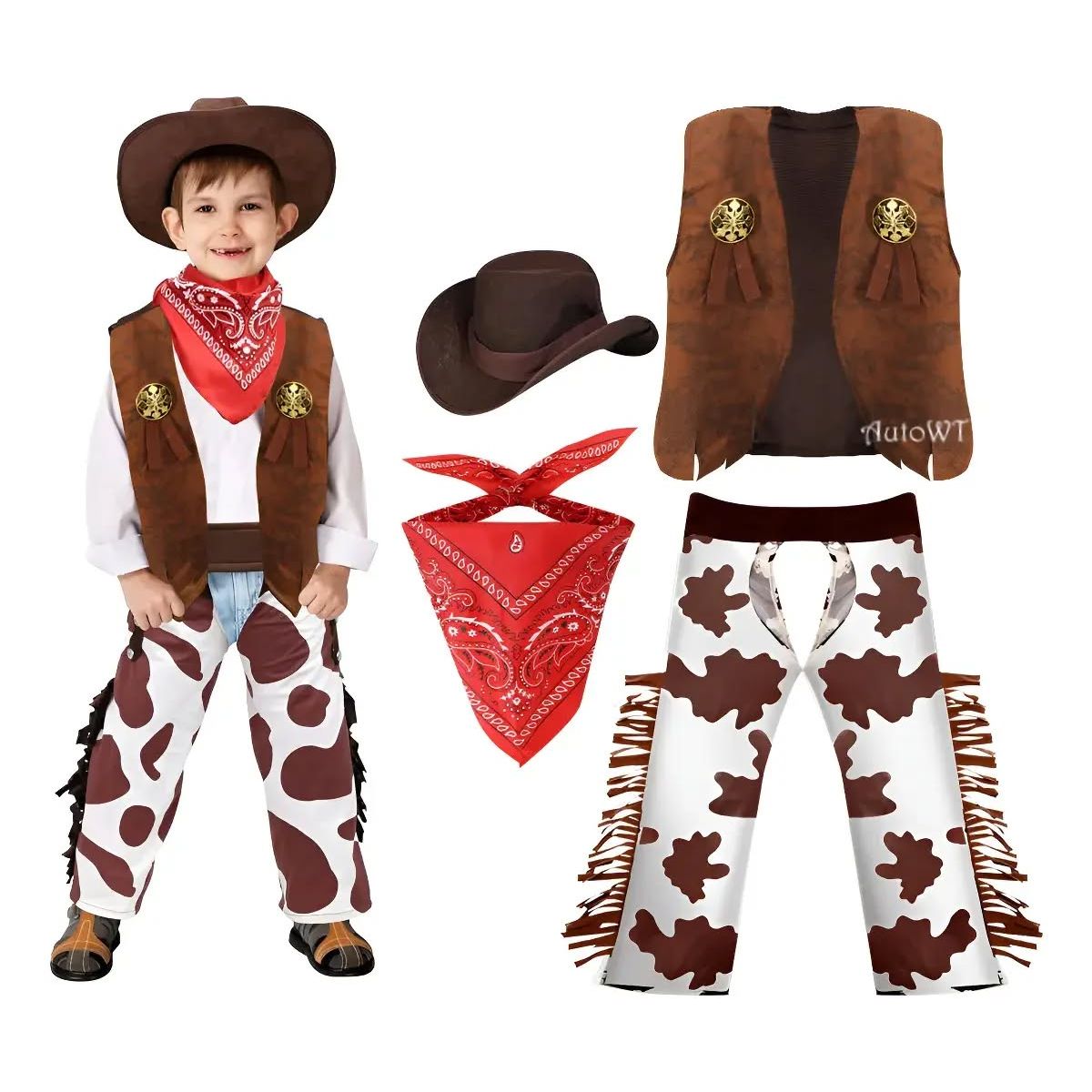 GENERICO - Set disfraz 4unds conjuntos traje vaquero cosplay para niños talla 110 ( 3 a 4 años )