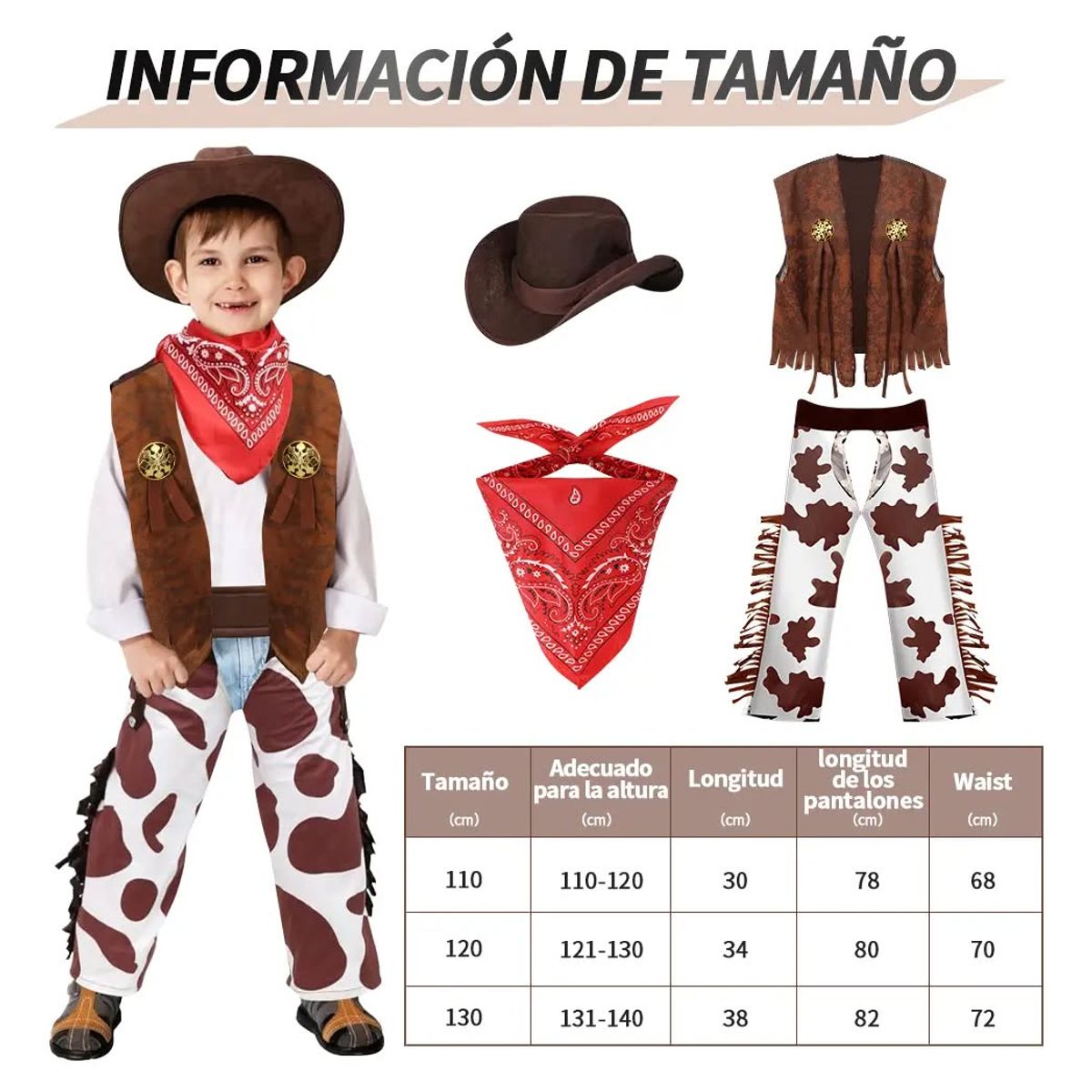 GENERICO - Set disfraz 4unds conjuntos traje vaquero cosplay para niños talla 110 ( 3 a 4 años )