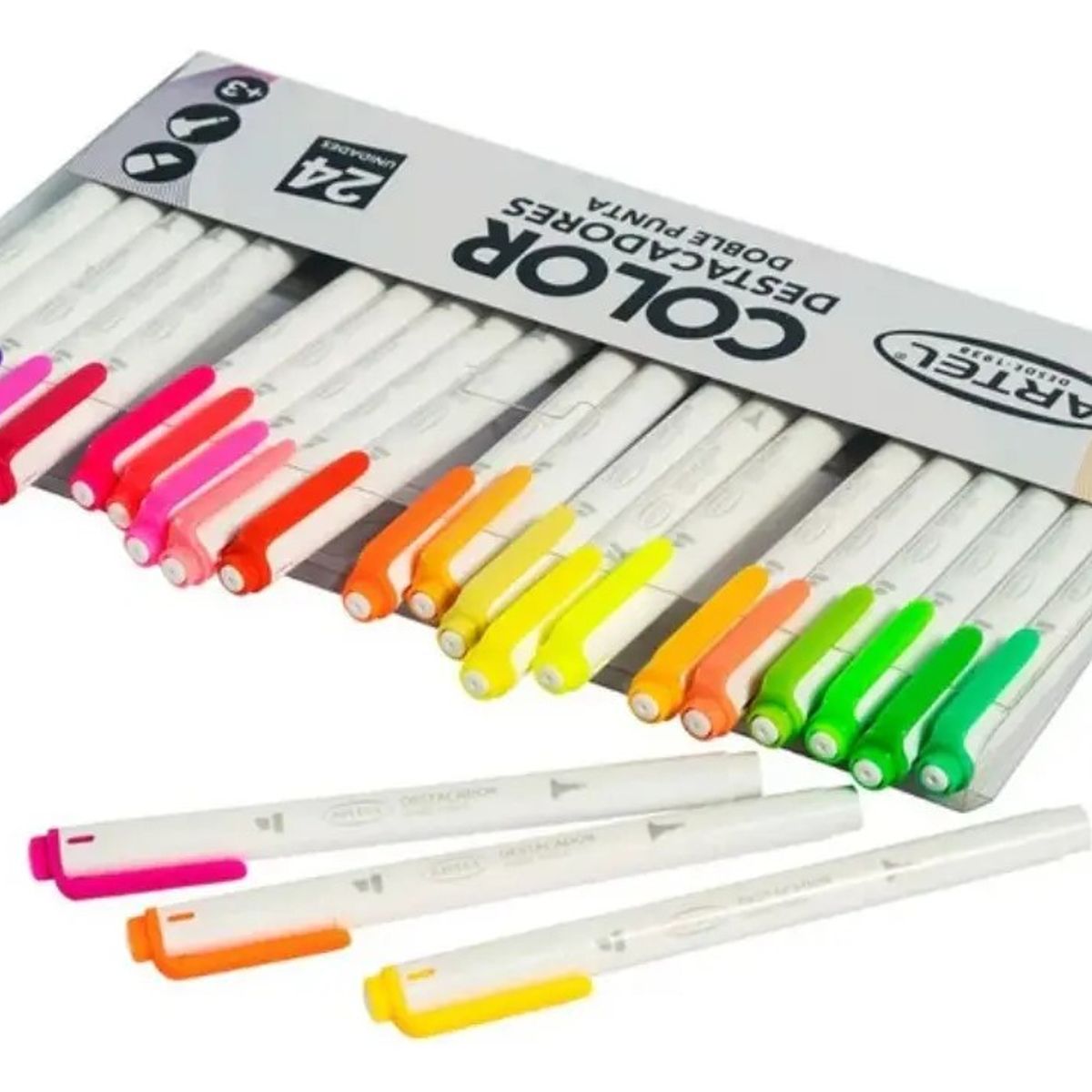ARTEL - Destacadores Doble Punta Biselada Y Fina 24 Colores Artel