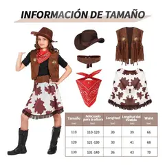 GENERICO - Set disfraz 4unds conjuntos traje vaquero cosplay para niña talla 130 ( 6 a 7 años )