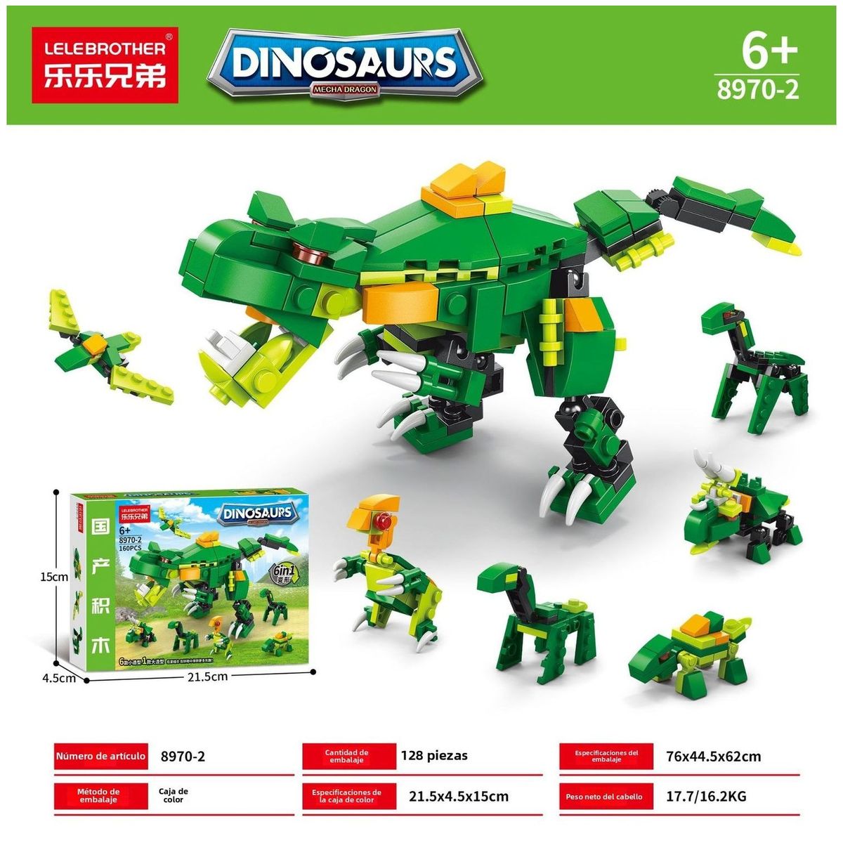 TIOZONEY - Juguete para Niños Dinosaurio Verde Armable