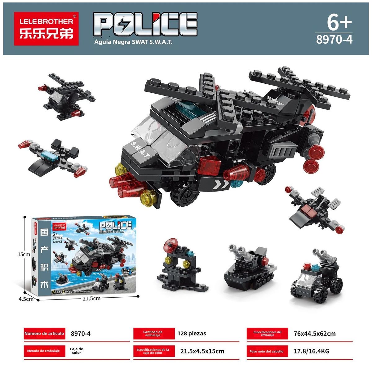 TIOZONEY - Juguete para Niños Helicóptero Negro Armable