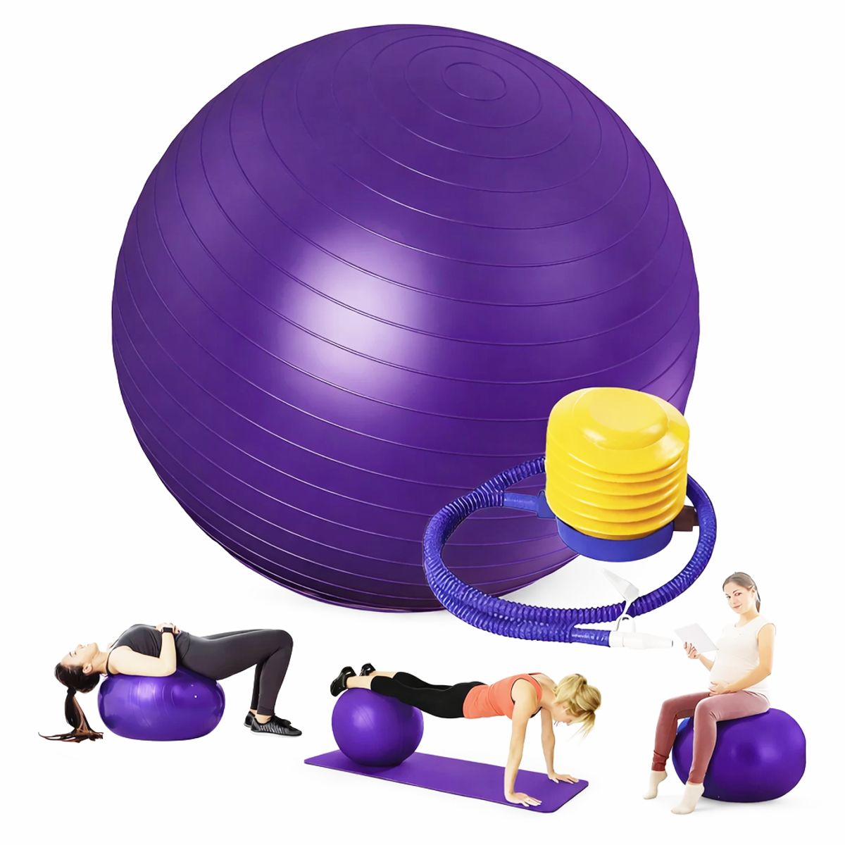 GENERICO - Pelota Balón 85cm Pilates Yoga más Inflador - Color Violeta