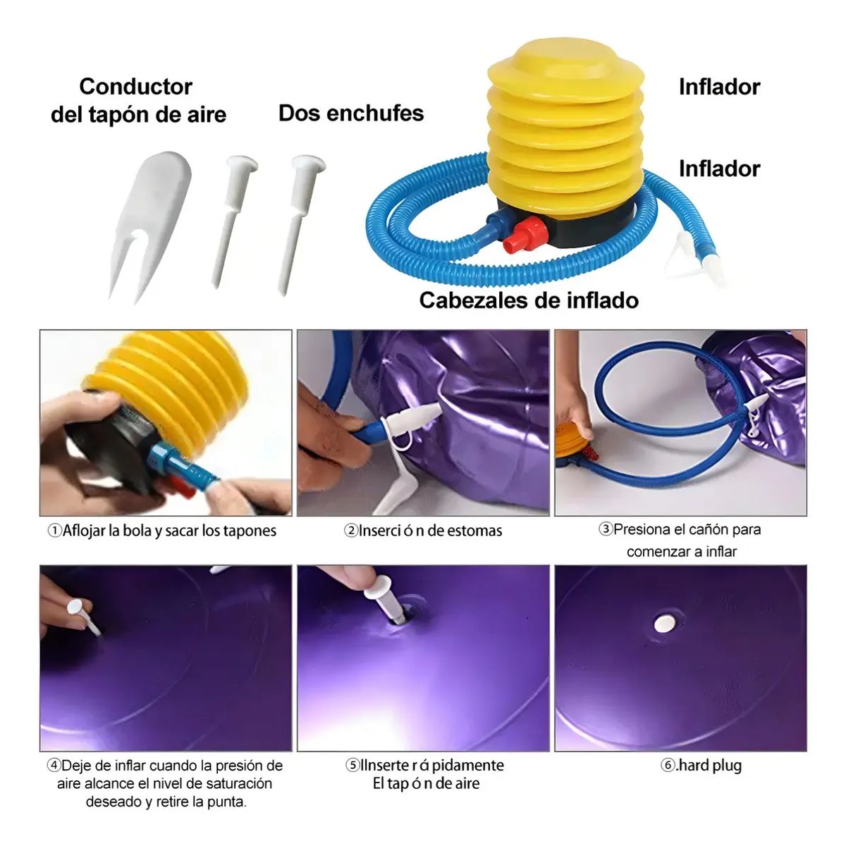 GENERICO - Pelota Balón 85cm Pilates Yoga más Inflador - Color Violeta