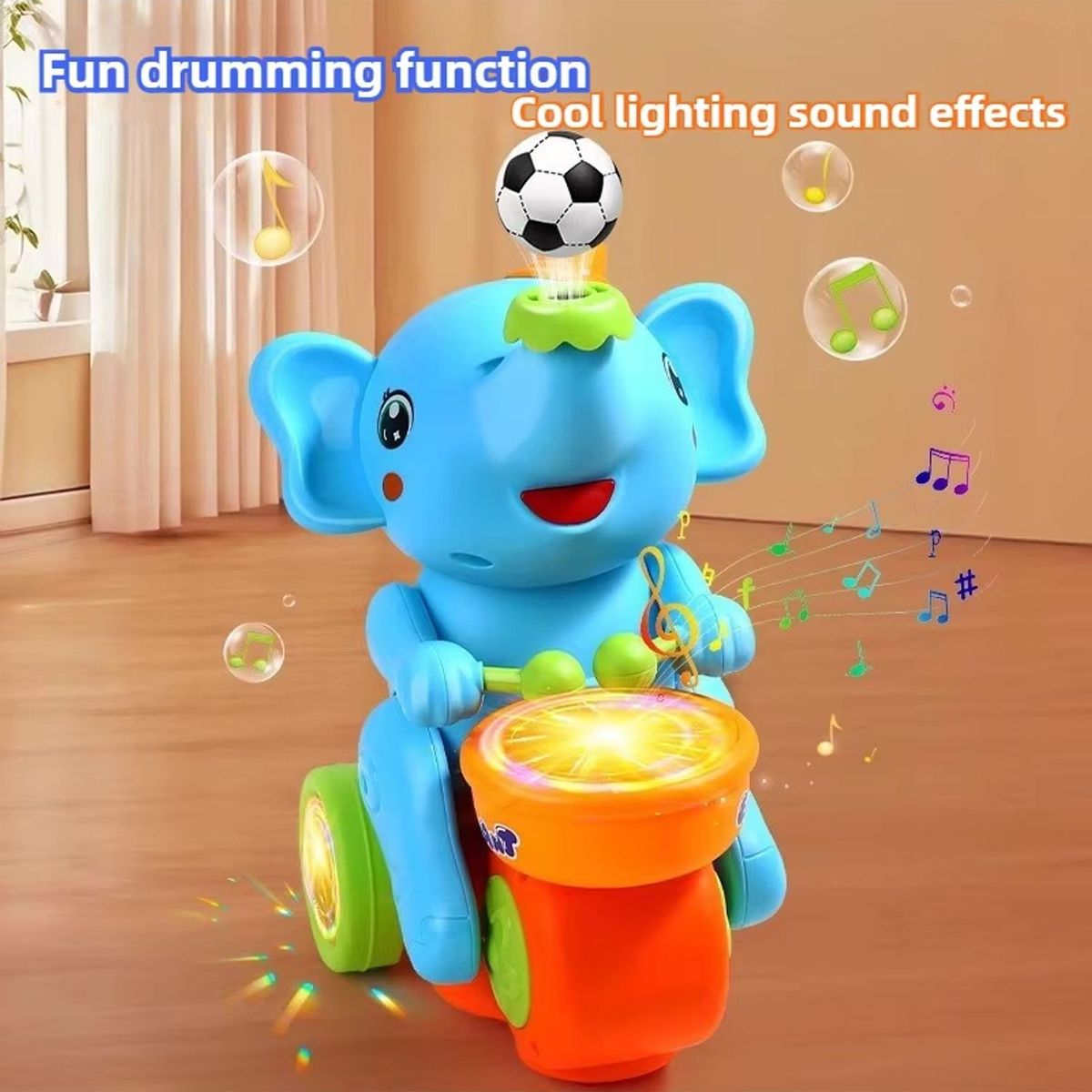 TIOZONEY - Juguetes musicales de baterista de elefante para caminar
