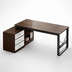SPACE HOME - Escritorio En L Con 3 Cajones Y 2 Repisas Dark Wood