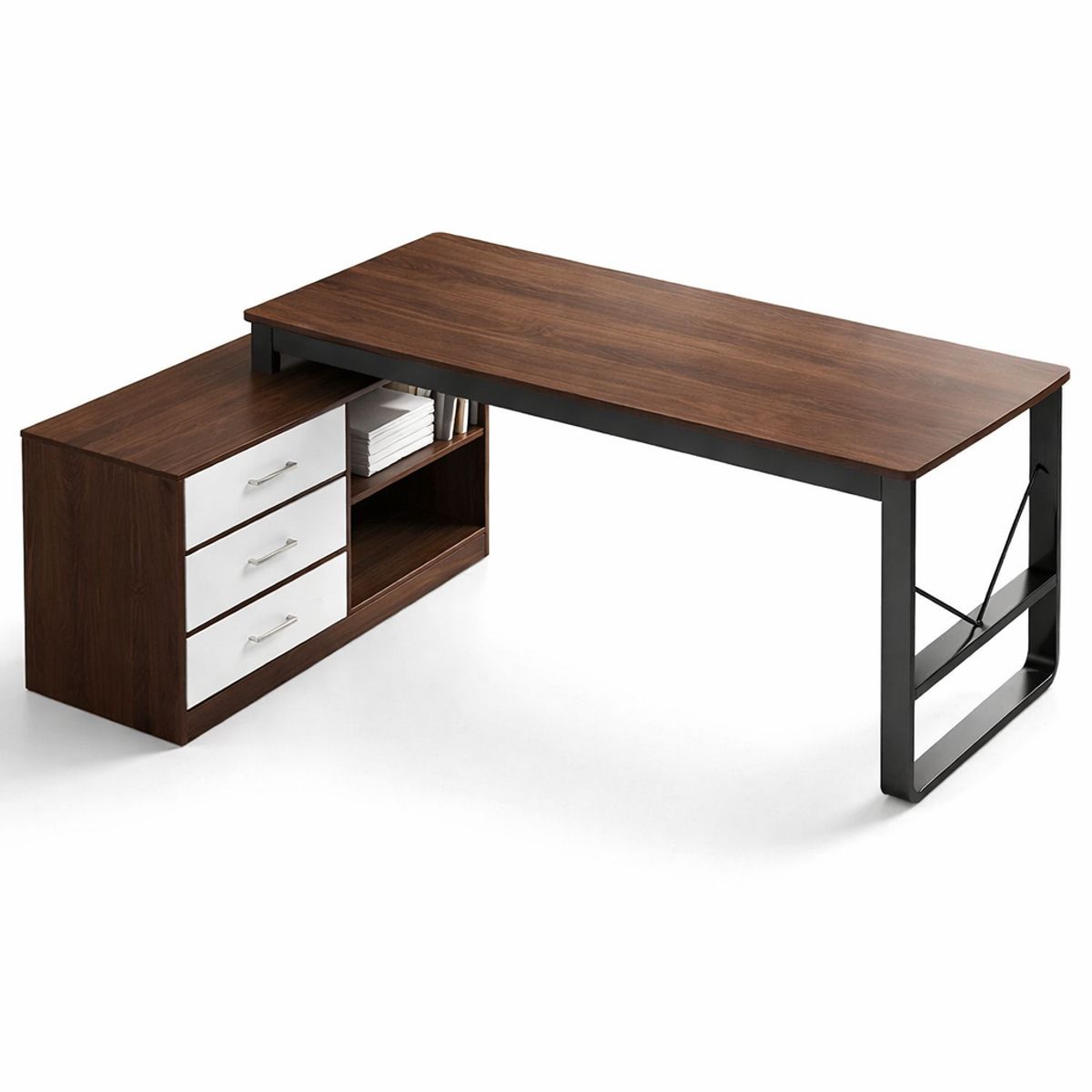 SPACE HOME - Escritorio En L Con 3 Cajones Y 2 Repisas Dark Wood