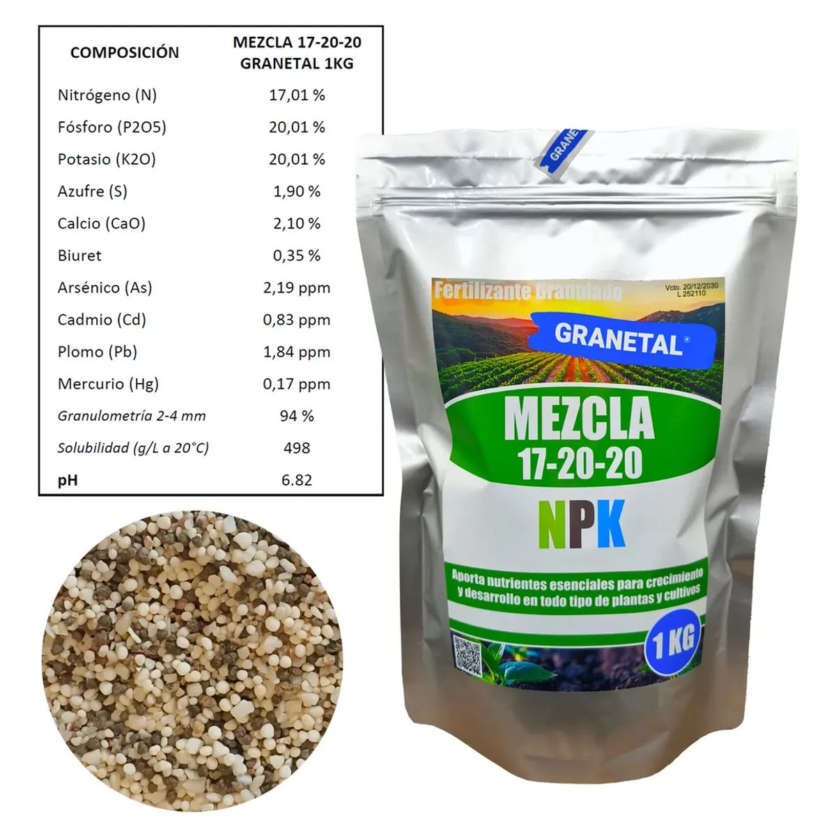 GENERICO - FERTILIZANTE GRANULADO MEZCLA NPK 17-20-20 GRANETAL 1 KG