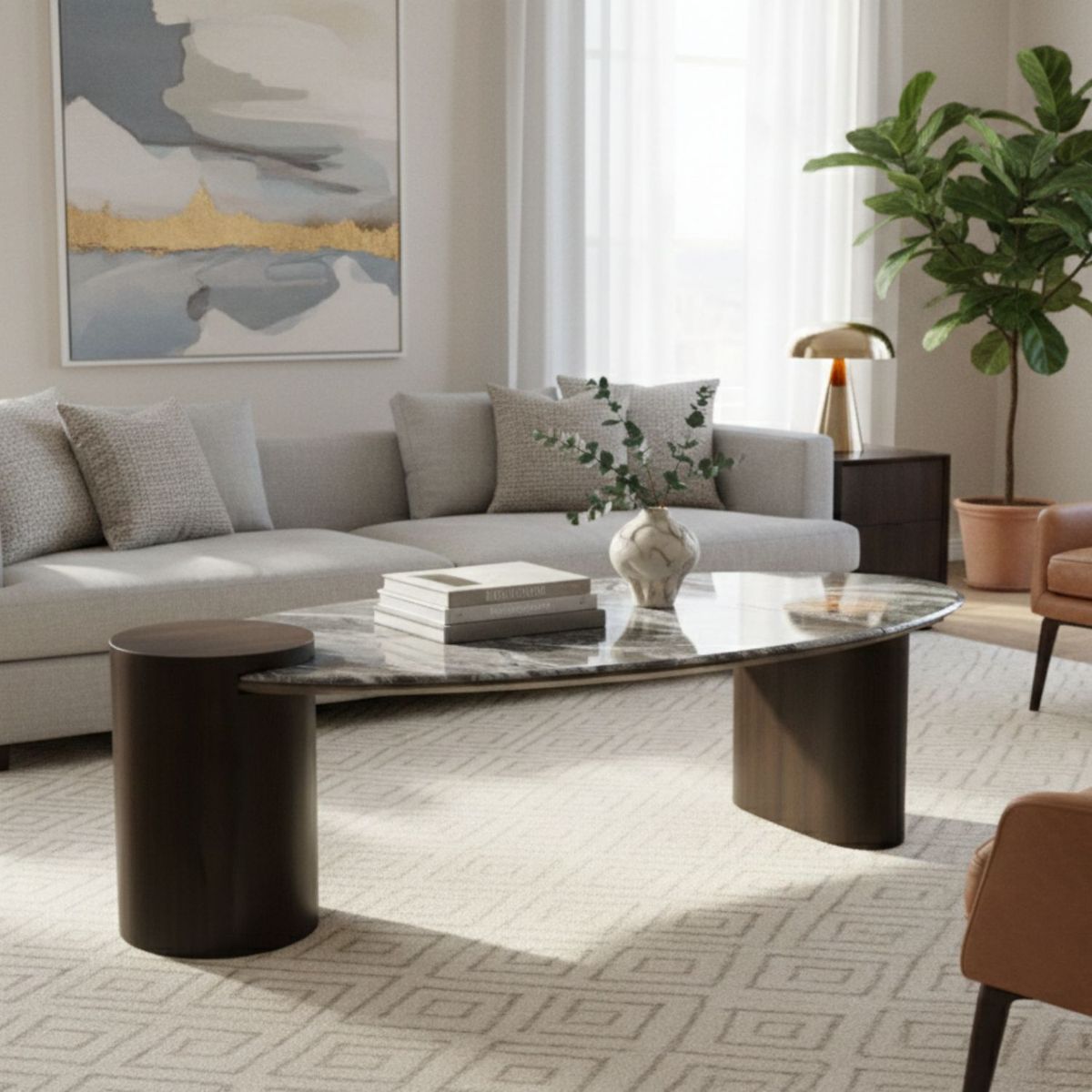 DANIELS - Mesa de Centro Elegante Living Ovalada Mármol Miranda